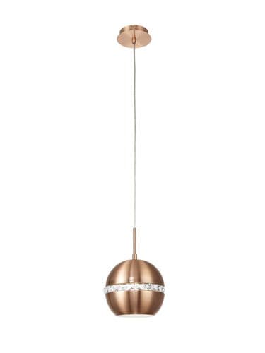Allan 1 Light Single Pendant E27 Satin Coppe with /Crystal