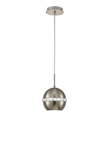 Allan 1 Light Single Pendant E27 Satin Nickel with Crystal