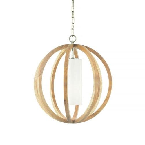 Allier 1 Light Small Pendant Fitting Brushed Steel and Wood FE-ALLIER-P-S-LW