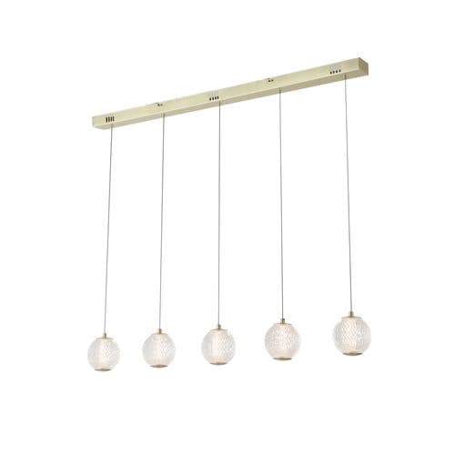 Allure 5Lt Bar Pendant - Satin Brass Metal & Clear Acrylic