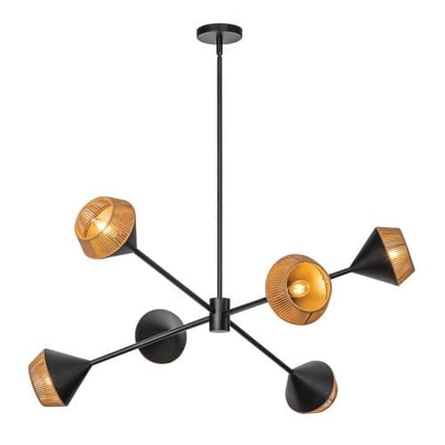 Alora Mood Daphne 5 lt Chandelier - Matte Black & Natural ALM-DAPHNE6-MB