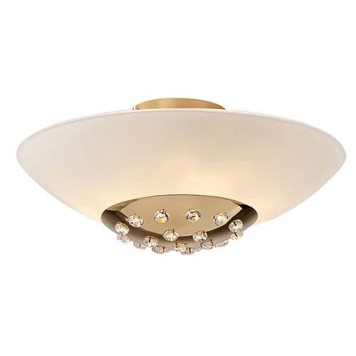 Amada 45cm Flush Ceiling 6 Light G9, French Gold/Opal White Glass