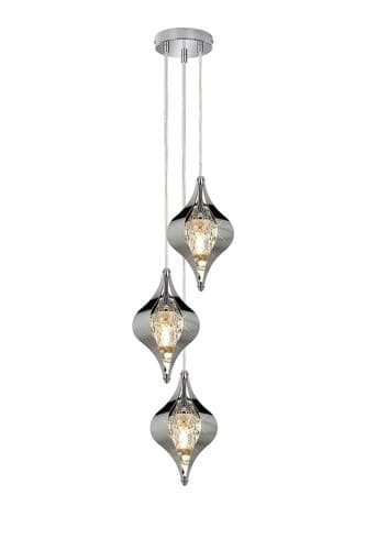 Amano 18cm Round Pendant, 3 Light Adjustable G9, Polished Chrome/Crystal
