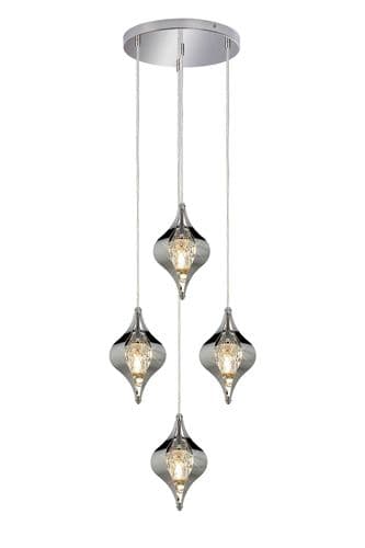 Amano 34cm Round Pendant, 4 Light Adjustable G9, Polished Chrome/Crystal