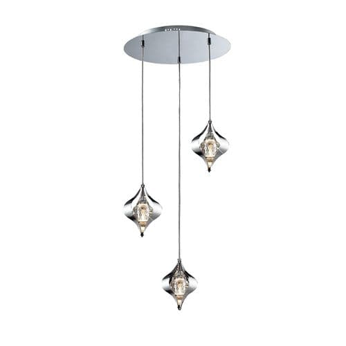 Amano 40cm Pendant Round 3 Light G9 Polished Chrome/Crystal