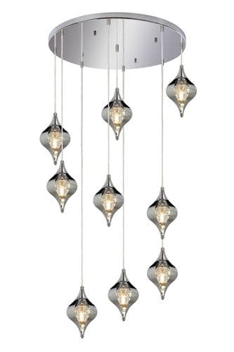 Amano 66cm Round Pendant, 9 Light Adjustable G9, Polished Chrome/Crystal