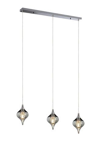 Amano Linear Pendant, 3 Light Adjustable G9, Polished Chrome/Crystal