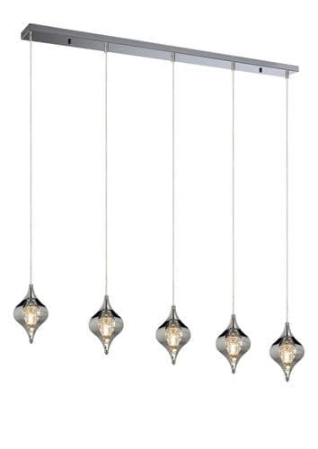 Amano Linear Pendant, 5 Light Adjustable G9, Polished Chrome/Crystal