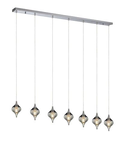 Amano Linear Pendant, 7 Light Adjustable G9, Polished Chrome/Crystal