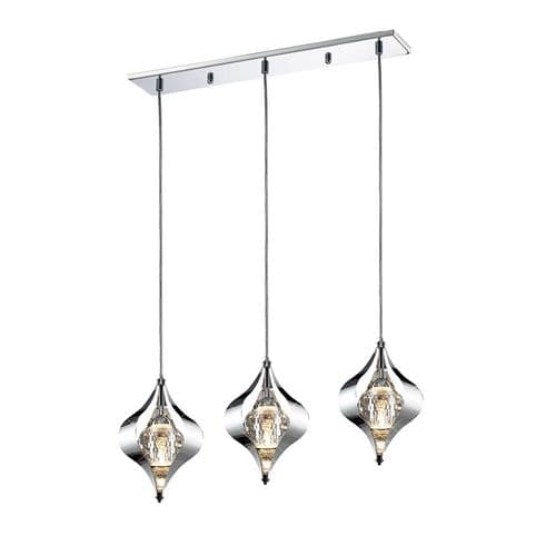 Amano Linear Pendant Line 3 Light G9 Polished Chrome, Crystal