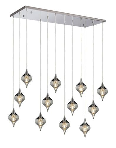 Amano Linear Rectangle Pendant, 12 Light Adjustable G9, Polished Chrome/Crystal