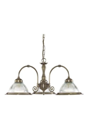 American Diner 3Lt Pendant - Antique Brass & Ribbed Glass