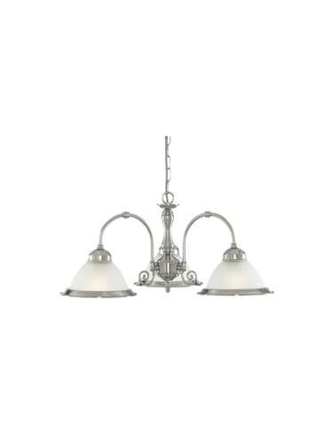 American Diner 3Lt Pendant - Satin Silver Metal & Acid Glass
