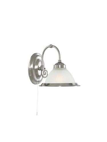 American Diner Wall Light  - Satin Silver Metal & Acid Glass