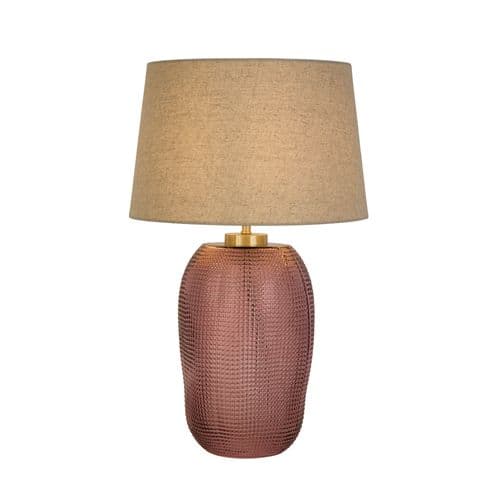 Amethyst 1Lt Table Lamp, Pink Glass with Natural Linen Shade