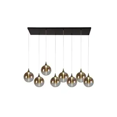 Amira 8 Light Black Bar Pendant Light With Amber Glass