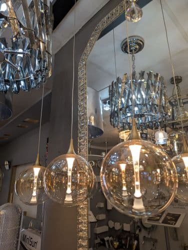 Amira Black 3 Light Pendant Ceiling Light With Amber Glass