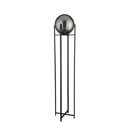 Amsterdam 1 Light Floor Lamp, Smoked Glass, Black