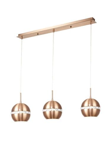 Andrea Pendant 3 Light E27 Linear Satin Copper/Crystal