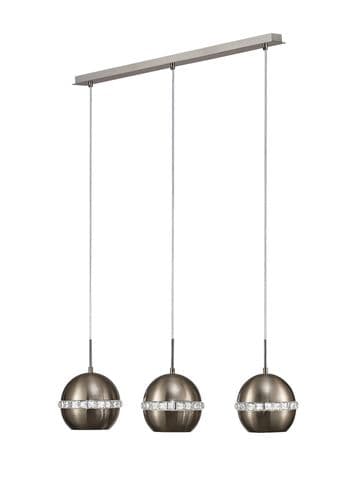 Andrea Pendant 3 Light E27 Linear Satin Nickel/Crystal