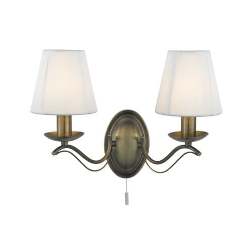 Andretti 2Lt Wall Light-Antique Brass & Ivory String Fabric