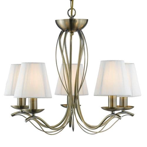 Andretti 5 Light Ceiling Chandelier, Antique Brass, Cream String Shades