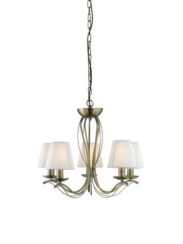 Andretti 5Lt Pendant-Antique Brass & Ivory String Fabric