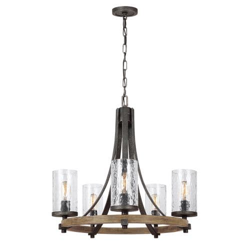 Angelo 5 Light Chandelier Distressed Weathered Oak and a richly textured Slated Grey Metal finish