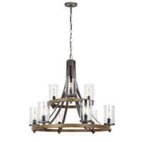 Angelo 9 Light Chandelier Distressed Weathered Oak & Grey Metal QN-ANGELO9