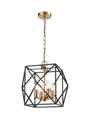 Anglita 4 Light Hanging And Flush Cage Fitting In Black Ironwork With Gold Lampholder GSBFL2417-4