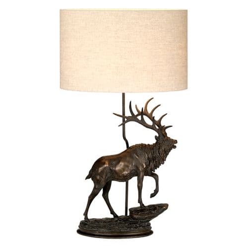 Angus 1 Light Stag Table Lamp in Bronze With Oval Natural Shade DL-ANGUS-TL