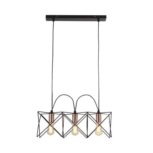 Anthea 3 Light Pendant Bar Black Frame With Copper Detail