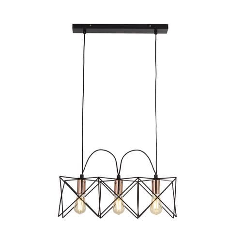 Anthea 3Lt Pendant - Black Metal & Copper