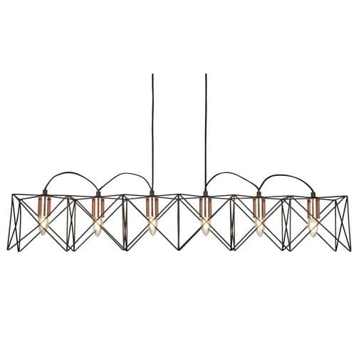 Anthea 6 Light Pendant Bar Black Frame With Copper Detail