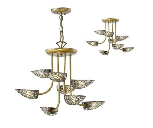 Anthony Pendant 8 Light G9 Antique Brass with Crystal