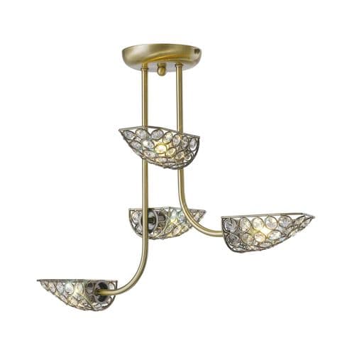 Anthony Semi Ceiling 4 Light G9 Antique Brass with Crystal