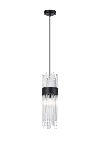 Anya 12.5cm Single Pendant, 1 Light E14, IP44, Satin Black/Clear