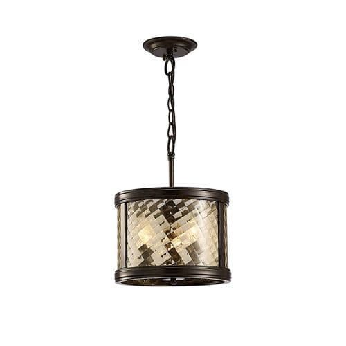 Archie Pendant Semi Ceiling Convertible 3 Light E14 Oiled Bronze Lantern with Clear Glass