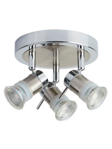 Aries 3Lt Round Spotlight - Chrome, Satin Silver, IP44