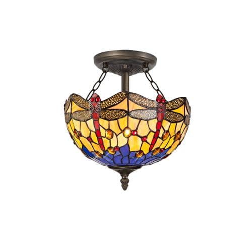 Arizona 2 Light Semi Flush E27 With 30cm Tiffany Shade