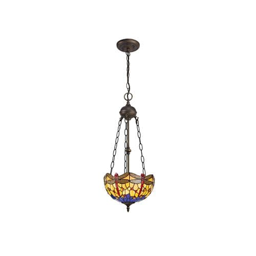 Arizona 2 Light Uplighter Pendant Black E27 With 30cm Tiffany Shade