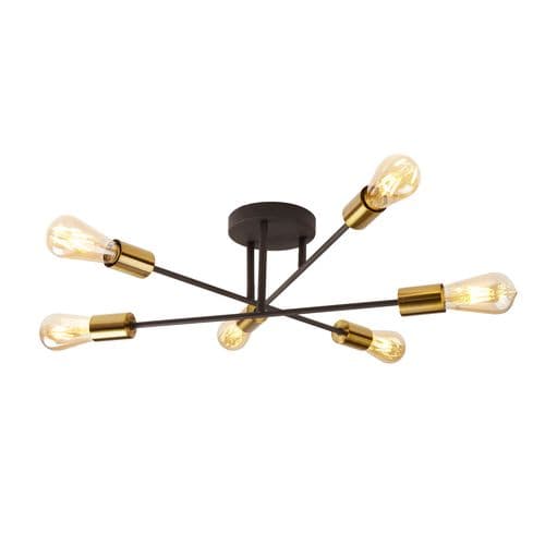Armstrong 6Lt Semi-Flush - Black & Satin Brass Metal