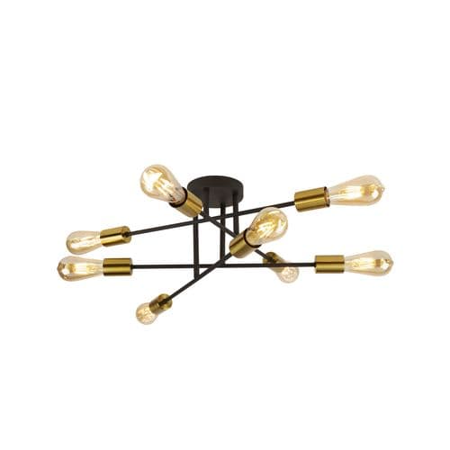 Armstrong  8Lt Semi-Flush - Black & Satin Brass Metal