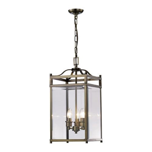 Arnold Square Pendant 3 Light E14 Antique Brass/Glass