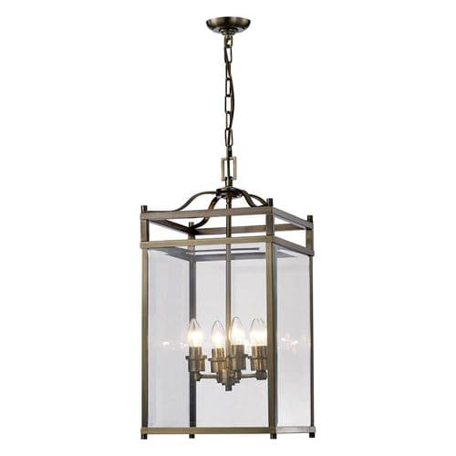 Arnold Square Pendant 4 Light E14 Antique Brass/Glass