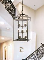Arnold 6 Light Square Lantern Pendant E14 Antique Brass with Glass16kg