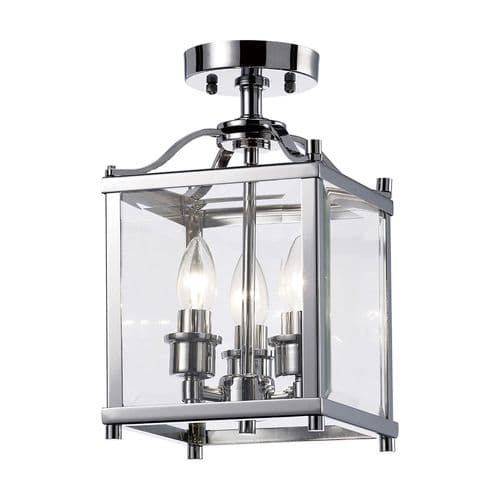Arnold Square Semi Ceiling 3 Light E14 Polished Chrome/Glass