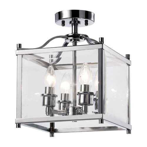 Arnold Square Semi Ceiling 4 Light E14 Polished Chrome/Glass