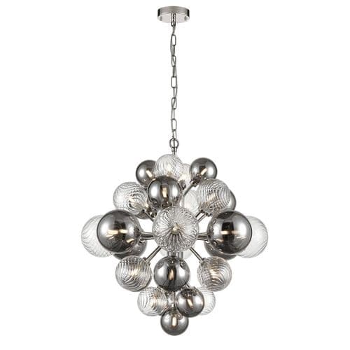 Array Large 29 Light Chrome Ceiling Fitting With Smoked And Patterned Clear Glass GSBFL2451-29