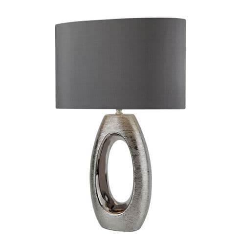 Artisan Table Lamp - Ceramic, Chrome & Grey Faux Silk Shade